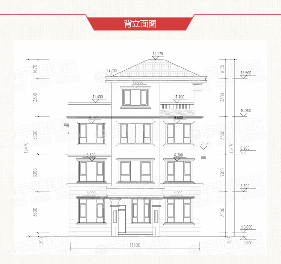 帶露臺56萬四層農村自建房設計圖紙