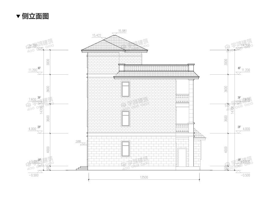 漂亮四層帶露臺農(nóng)村別墅設(shè)計圖紙