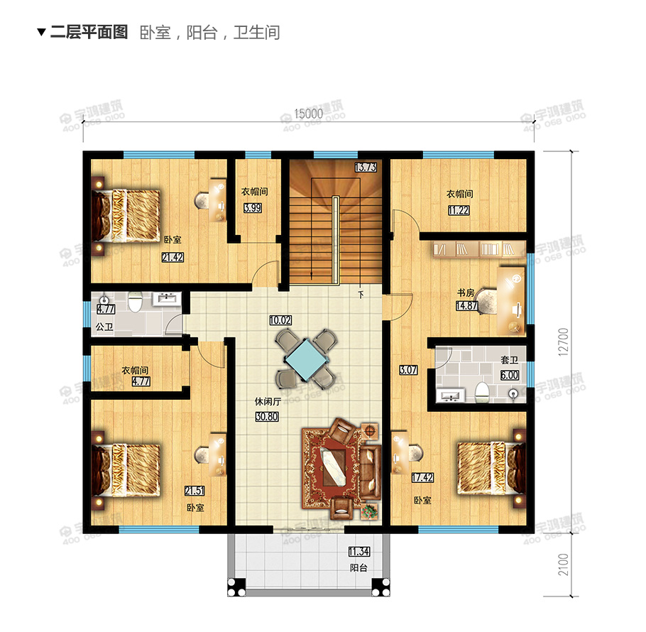 15x15米帶辦公室鄉(xiāng)村別墅設(shè)計圖紙