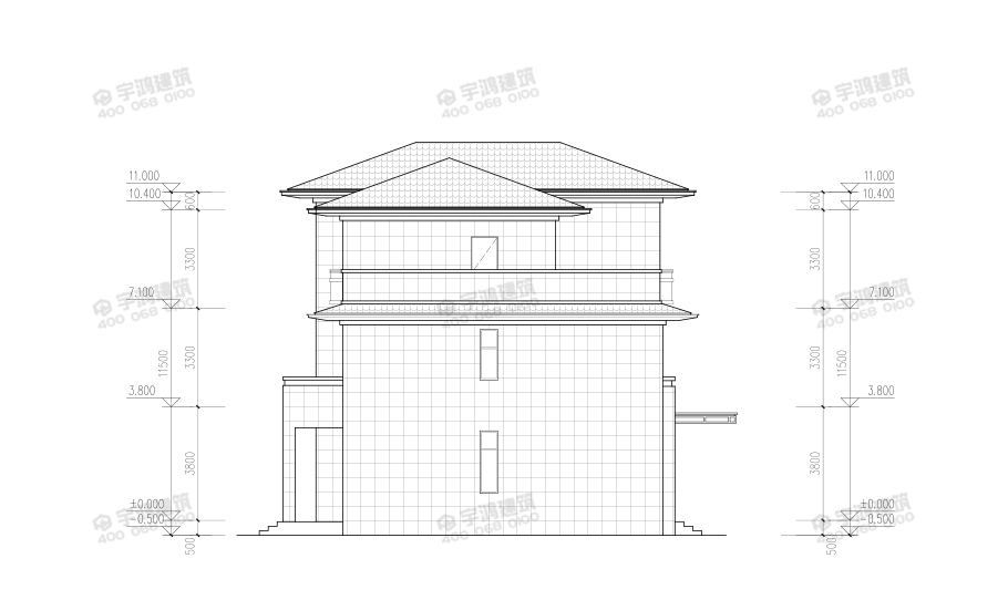 新亞洲風(fēng)格三層農(nóng)村自建別墅設(shè)計圖紙