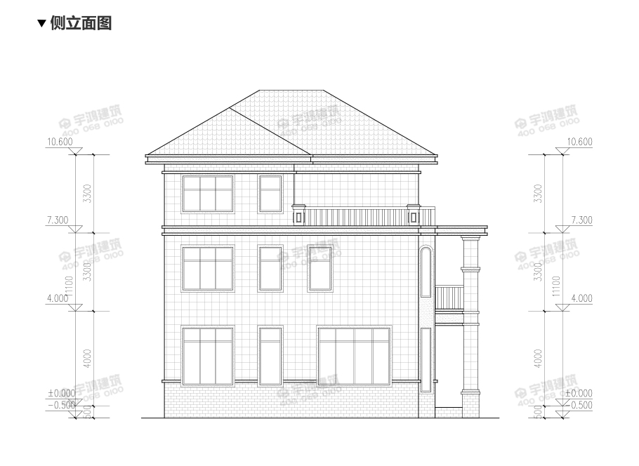 2019新款50萬農(nóng)村三層小洋樓設(shè)計(jì)圖側(cè)立面圖2