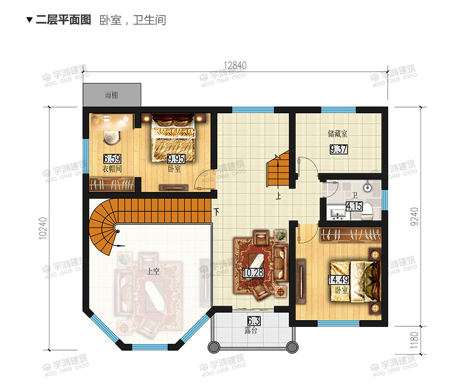 130平帶涼亭農(nóng)村三層別墅設(shè)計圖紙及效果圖