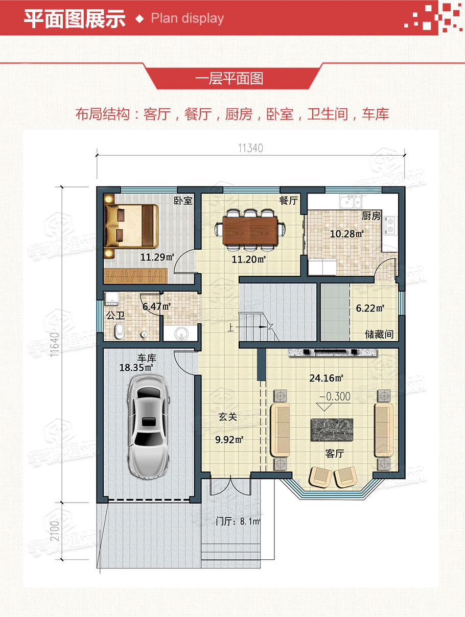 130平米英式帶車(chē)庫(kù)農(nóng)村別墅設(shè)計(jì)圖紙，造價(jià)低至15萬(wàn)