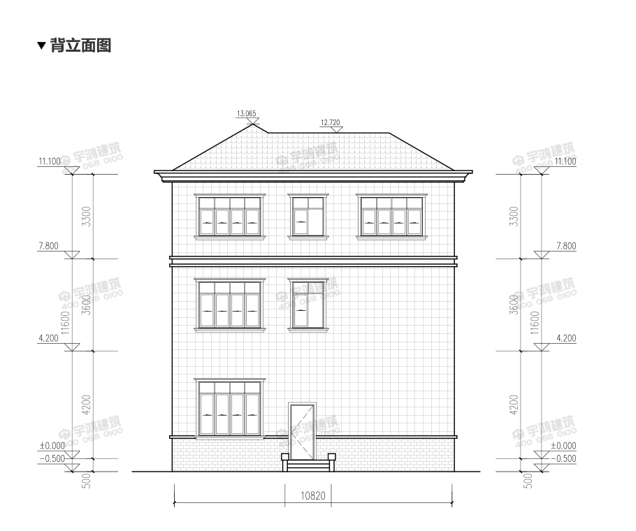 高端大氣三層農(nóng)村別墅設(shè)計(jì)圖，帶挑空客廳，框架結(jié)構(gòu)