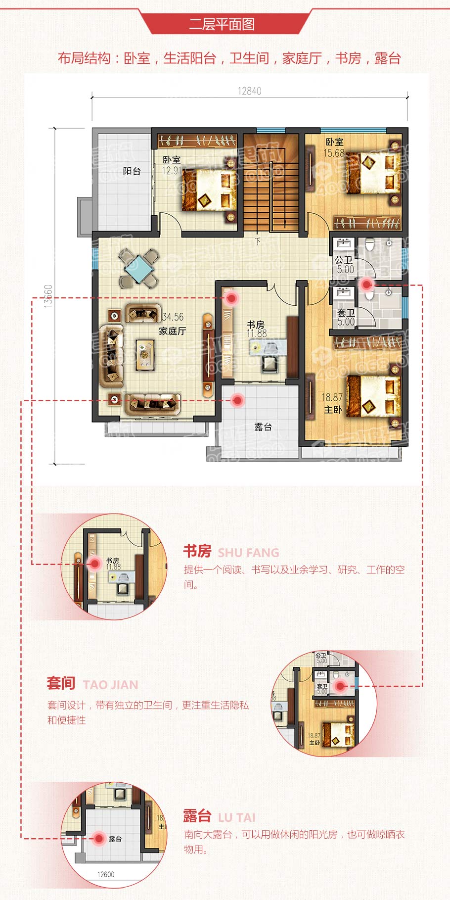 唐式風格農(nóng)村二層自建房設(shè)計圖紙及效果圖，古樸典雅