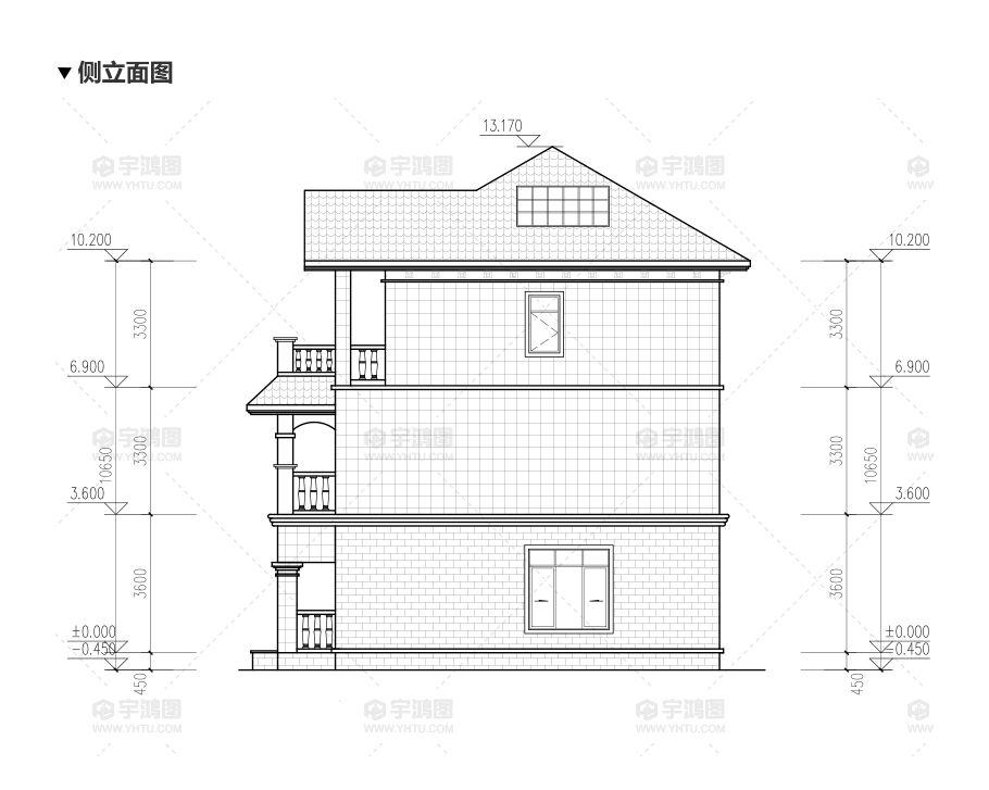 120平方米帶客廳中空農(nóng)村房屋設(shè)計圖紙，外觀高端大氣